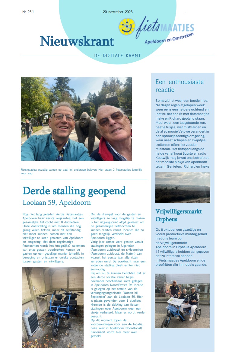 Nieuwsbrief Fietsmaatjes Apeldoorn 23-1